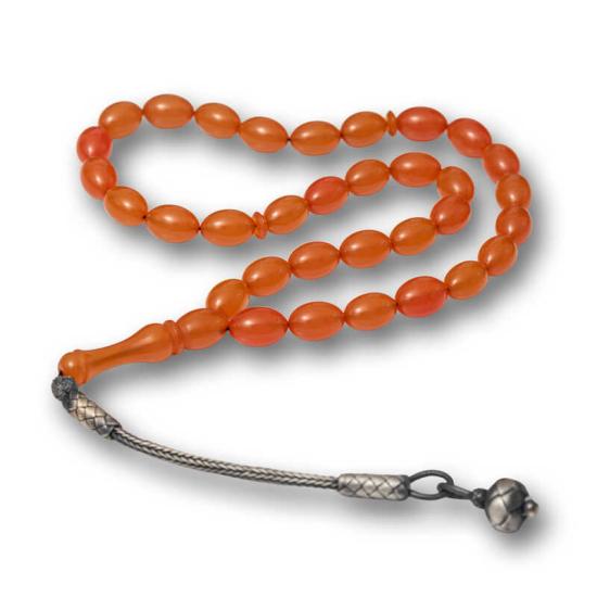 Gümüş Kazaz Püsküllü Sıkma Kehribar Tesbih