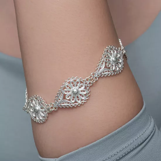 Gümüş Damla Papatya Telkari Kadın Bileklik