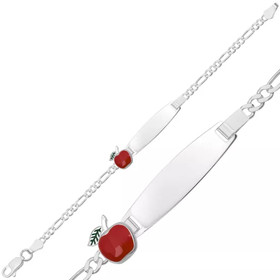 Kişiye Özel Kırmızı Elma Figürlü Gümüş Çocuk Künyesi