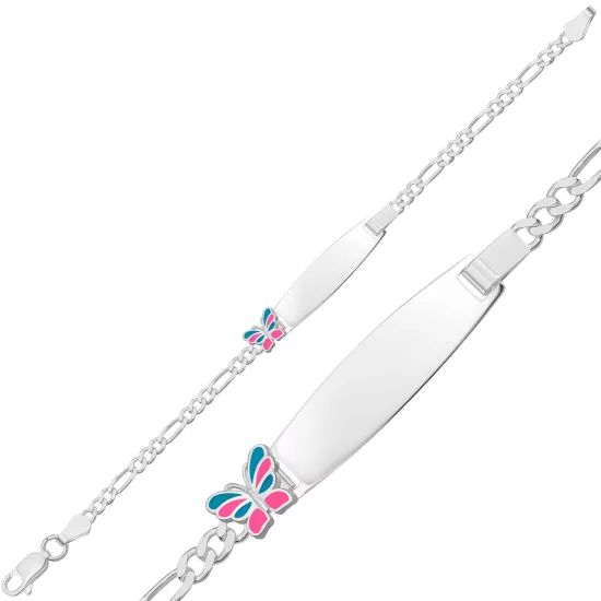 Kişiye Özel Pembe Mavi Kelebek Figürlü Gümüş Çocuk Künyesi