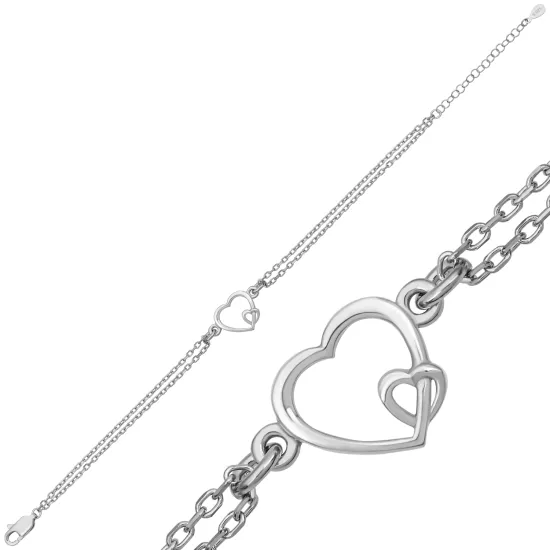 Gümüş İç İçe Aşk Kalp Kadın Bileklik