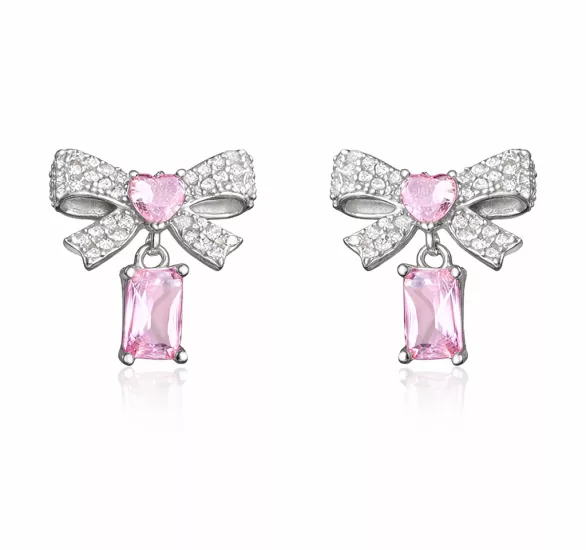 Gümüş Pembe Taşlı Fiyonk Kadın Küpe