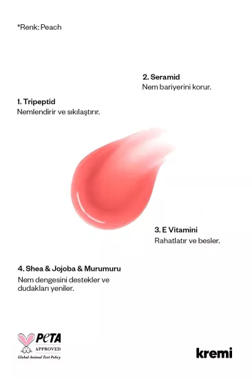 Kremi Peptitli Lip Balm Peach | Nemlendirici Parlatıcı Dudak Bakımı