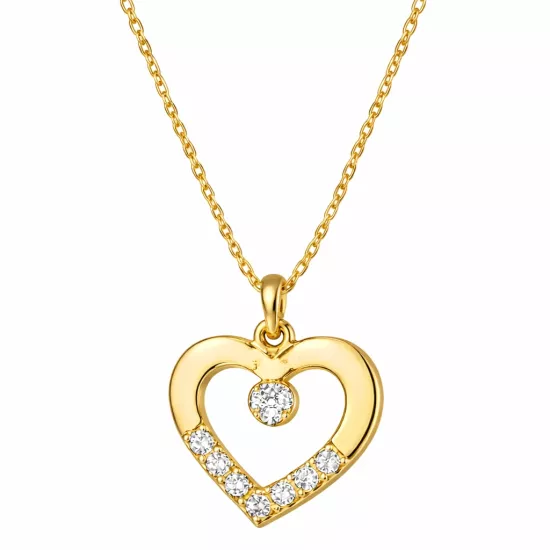 Gümüş Gold Minik Kalpli Tektaş Kadın Kolye