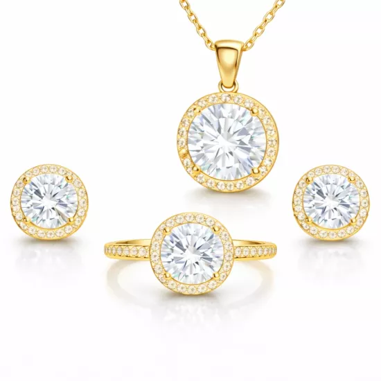 Gümüş Gold Yuvarlak Montür Tek Taş Kadın Set