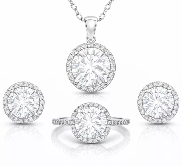 Gümüş Yuvarlak Montür Tek Taş Set