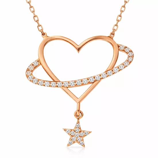 Gümüş Rose Kalp Yıldız Kadın Kolye