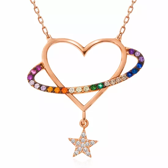 Gümüş Rose Kalp Yıldız Kadın Kolye