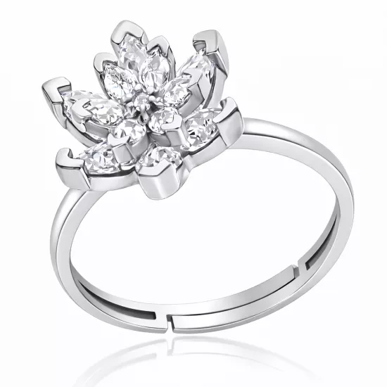 Gümüş Beyaz Taşlı Lotus Çiçeği Kadın Yüzük