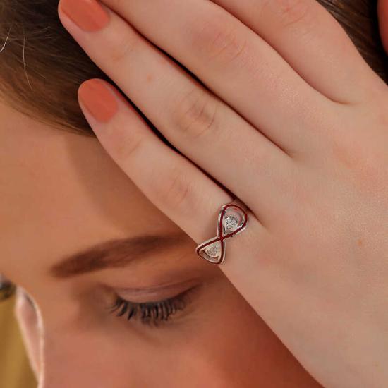 Gümüş Zirkon Taşlı Sonsuzluk Kadın Yüzük