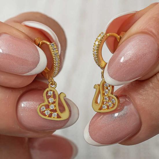 Gümüş Sallantılı Gold Kuğu Kadın Küpe Gümüş Sallantılı Gold Kuğu Kadın Küpe