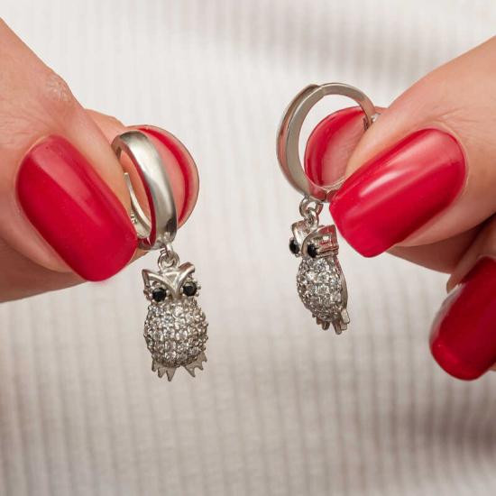 Gümüş Sallantılı Baykuş Kadın Küpe Gümüş Sallantılı Baykuş Kadın Küpe