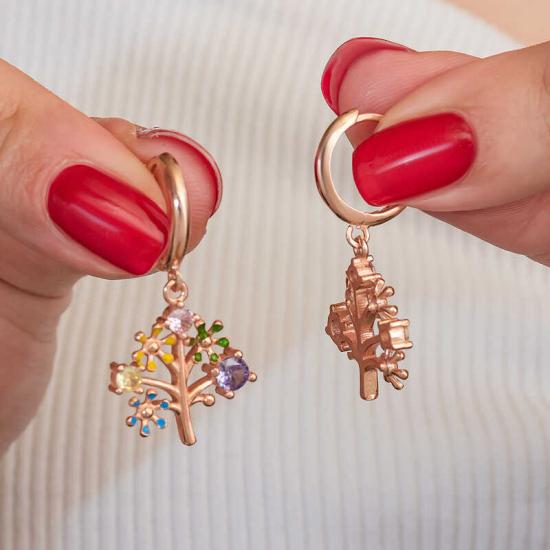 Gümüş Rose Renkli Taşlı Hayat Ağacı Kadın Küpe Gümüş Rose Renkli Taşlı Hayat Ağacı Kadın Küpe