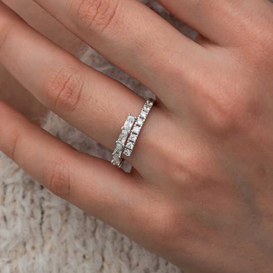 Gümüş Baget Taşlı Yarımtur Kadın Yüzük