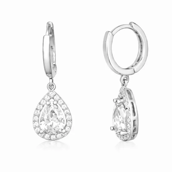 Gümüş Beyaz Zirkon Taşlı Damla Kadın Küpe Gümüş Beyaz Zirkon Taşlı Damla Kadın Küpe