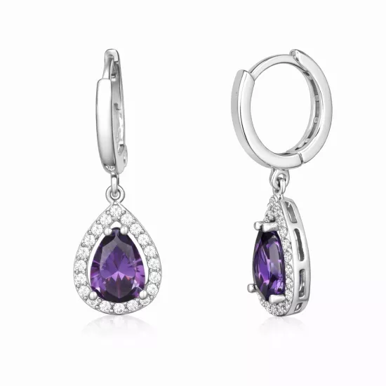 Gümüş Mor Zirkon Taşlı Damla Kadın Küpe Gümüş Mor Zirkon Taşlı Damla Kadın Küpe