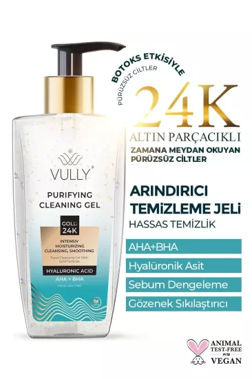 VULLY 24k Altın Arındırıcı Gözenek Sıkılaştırıcı Yüz Temizleme Jeli